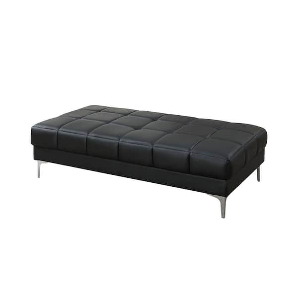 SIMPLE RELAX Quinn Black Tufted Bonded Leather Ottoman