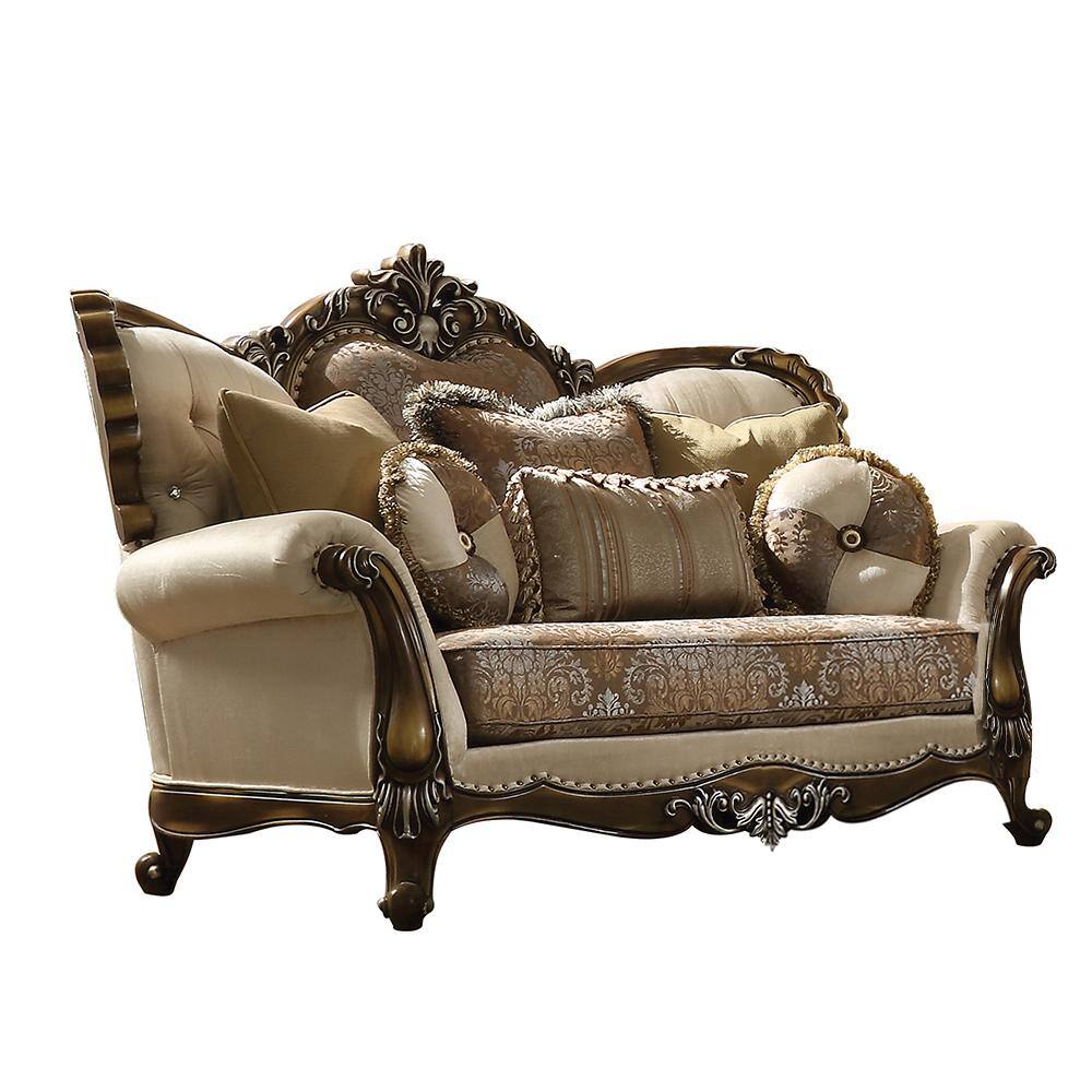 Latisha Tan Floral Fabric Loveseat with Nailhead Trim