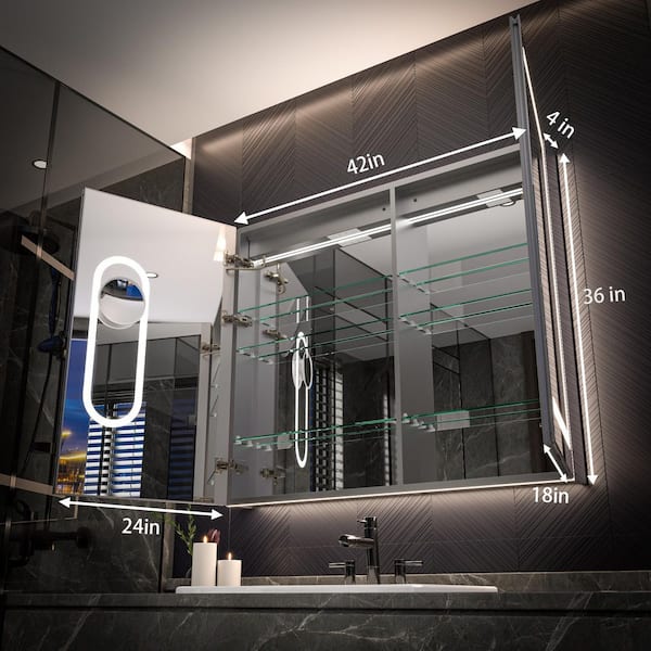 Moray 42 in. W x 36 in. H Rectangular Aluminum Recessed or Surface Mount Medicine Cabinet with Mirror and Front&Backlit