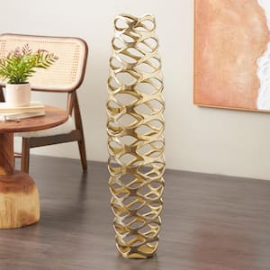 Gold Tall Cutout Aluminum Metal Geometric Decorative Vase