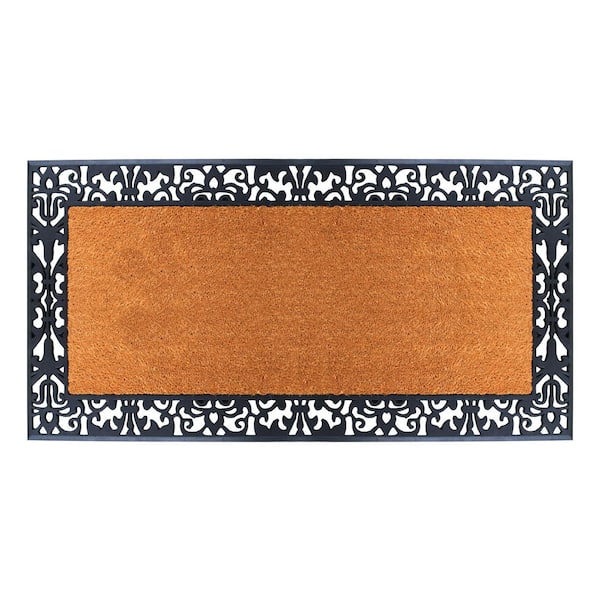 A1HC First Impression Black/Beige 30 in. x 60 in. Rubber and Coir, Heavy Duty, Extra Large Size Doormat