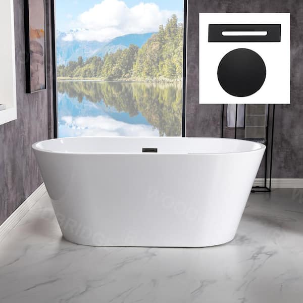 WOODBRIDGE Municipality 54 in. Acrylic FlatBottom Double Ended Bathtub with Matte Black Overflow and Drain Included in White