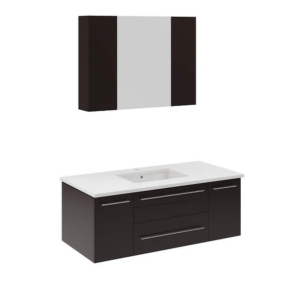 Fresca Lucera 42 in. Single Sink Wall Mount Espresso Bath Vanity with White Quartz Top, Undermount Sink and Medicine Cabinet