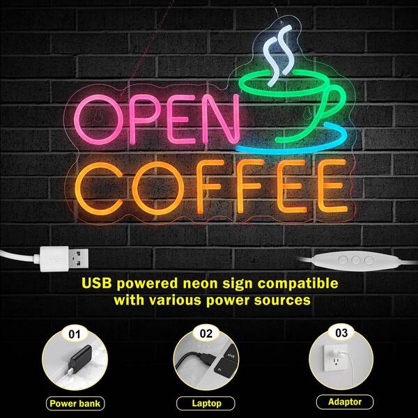 Afoxsos Open Coffee Neon Sign Dimmable Series LED Neon Light USB