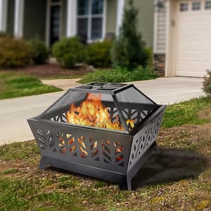 Square 25.98 in. Outdoor Iron Fire Pot in Black