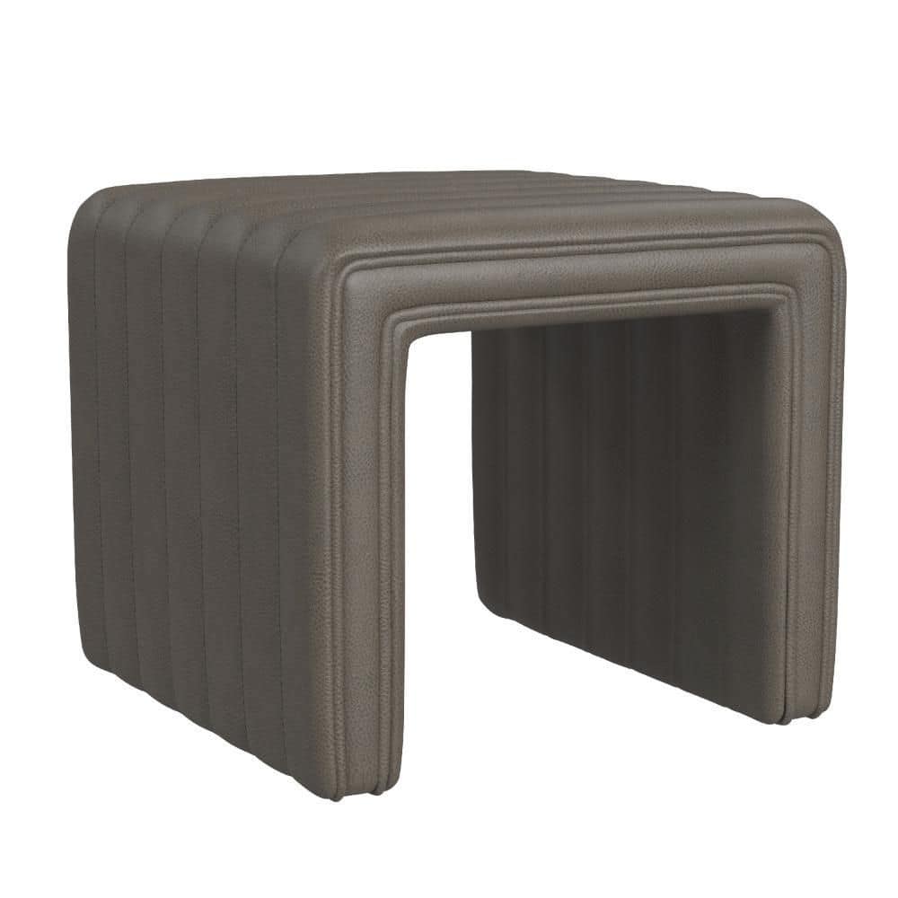 Ada Pewter Gray Faux Leather Square Accent Ottoman