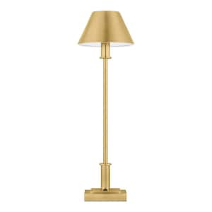 26 in. Gold Rechargeable Integrated LED Buffet Table Lamp with Gold Metal Shade and USB Charging Port