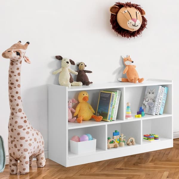 White Wood Kids Storage Cabinet with Open Compartments