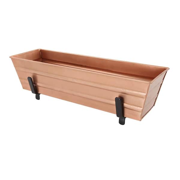 ACHLA DESIGNS 22 in. W Copper Plated Small Galvanized Steel Flower Box Planter With Brackets for 2 x 4 Railings