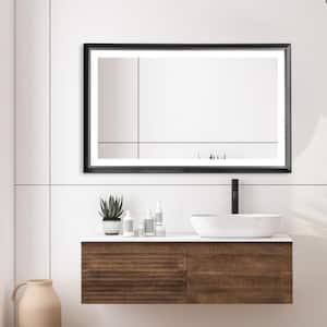 Metis 48 in. W x 30 in. H Large Rectangular Aluminium Framed Dimmable Anti-Fog Wall Bathroom Vanity Mirror in Black