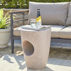 18 in. H Multi-functional MGO Plastic Sand Terrazzo Outdoor Accent Table or Garden Stool or Planter Stand