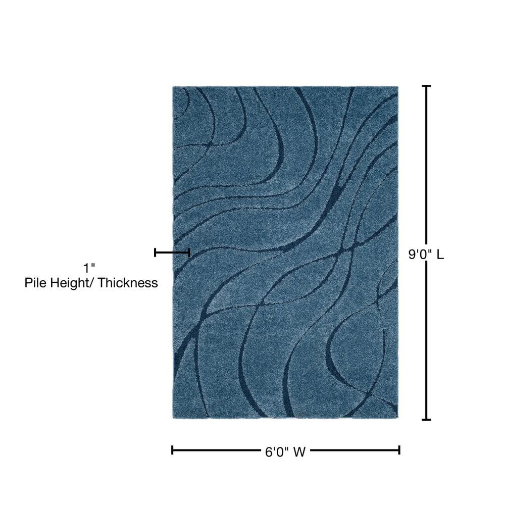 Light Blue Abstract Shag Synthetic Area Rug