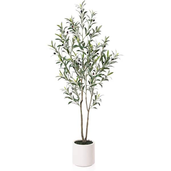 Unbranded 5 ft. Artificial Olive Tree in Pot with White Planter