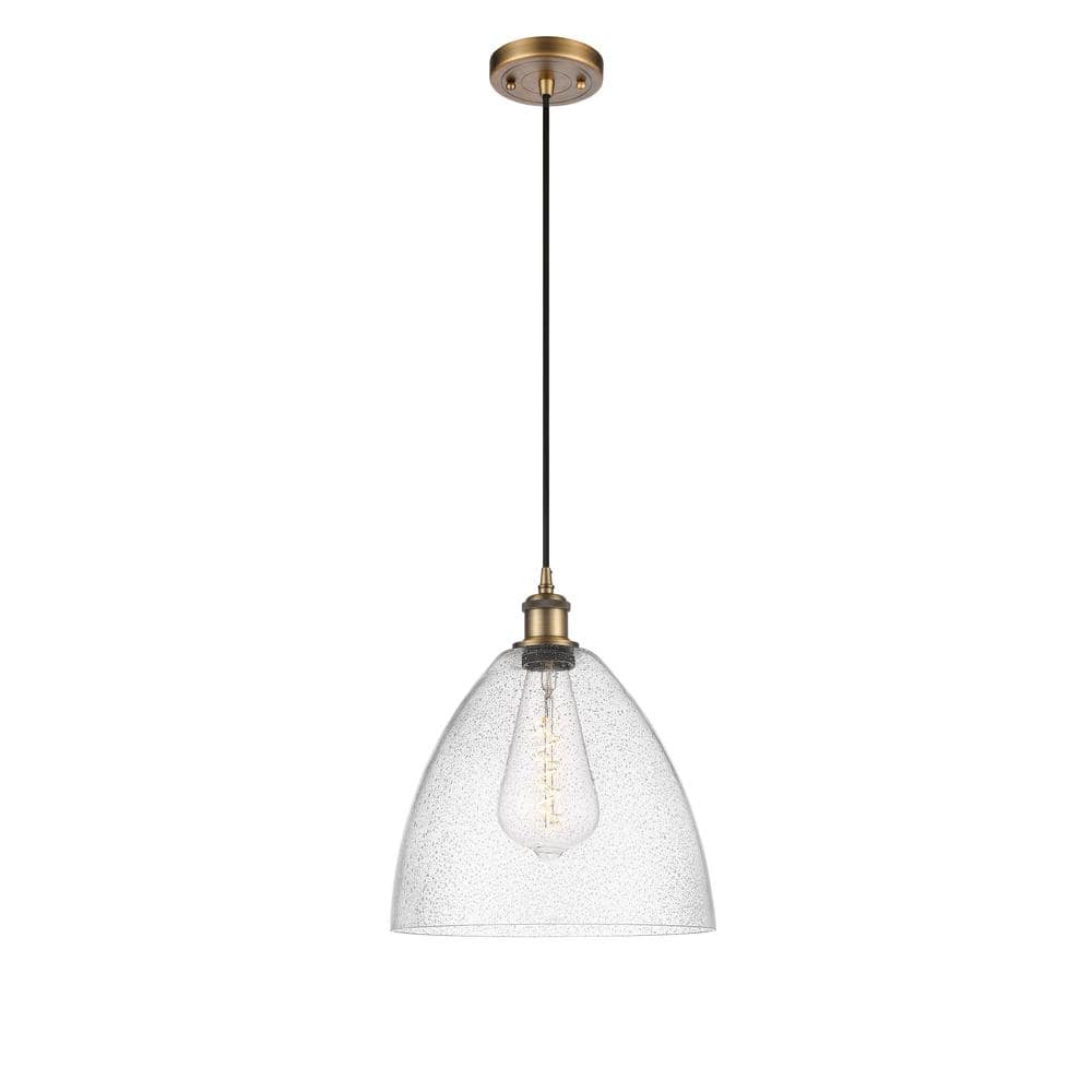 Ballston Brushed Brass 12" Mini Pendant with Seedy Glass