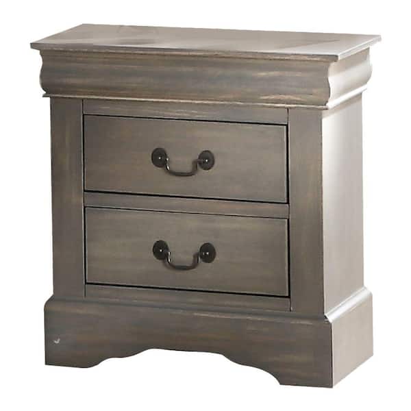 Benjara 2-Drawer Antique Gray Finish Wooden Nightstand 21.65 in. L x 15.67 in. W x 19 in. H