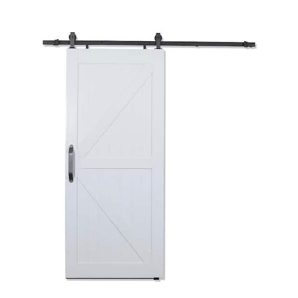 Pinecroft Montana 36 in. x 84 in. White PVC Vinyl H/K Style Sliding Barn Door with Hardware Kit - Door Assembly Required