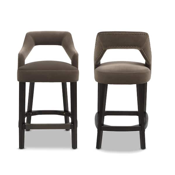 Jennifer Taylor Moderne 27 in. Gray Performance Velvet Art Deco Counter Height Bar Stool with Wood Frame Set of 2
