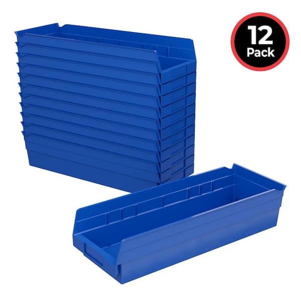 30138 Plastic Storage Shelf Bins, 18 in. D x 6 1/2 in. W x 5 in. H, Blue, 12-pack