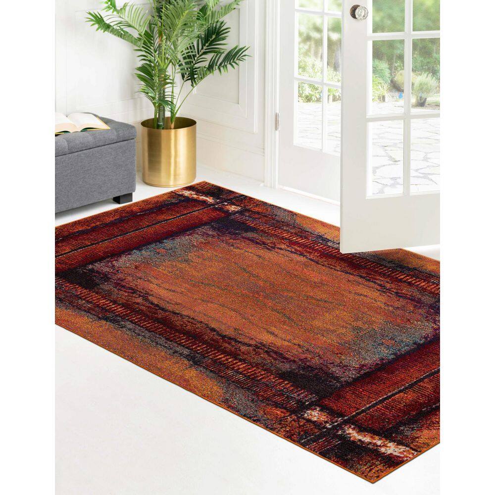Rectangular Blue Abstract Stain-Resistant Synthetic Rug