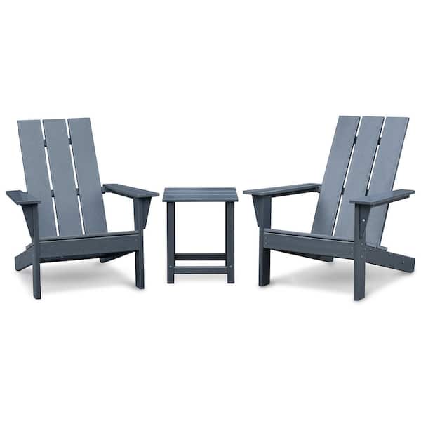 Otryad 3-Piece Outdoor Plastic Patio Conversation Set, HDPE Adirondack Chair Set of 2 and Table Set for Garden Backyard, Grey