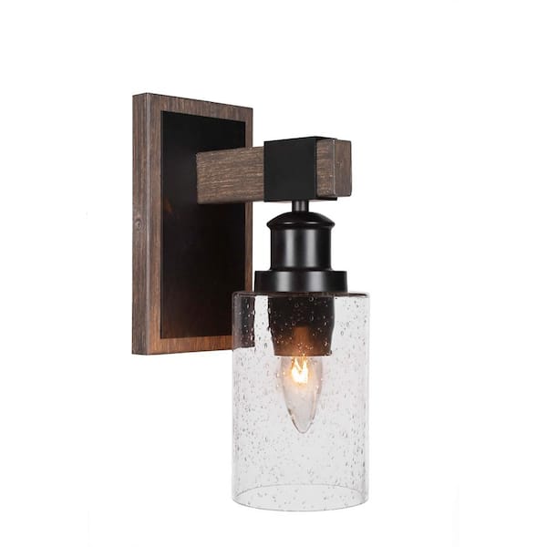 Unbranded Richmond 1-Light Matte Black and Painted Distressed Wood-look Metal Wall Sconce