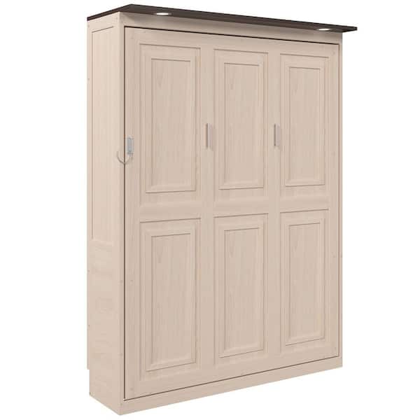 Perfect Beige Wood Frame Queen Size Multi-Functional Murphy Bed with LED