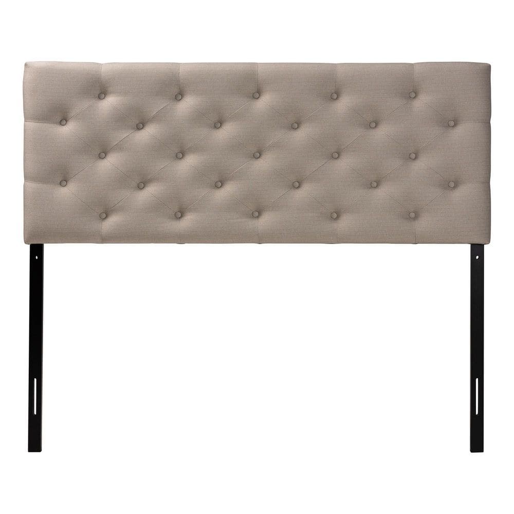 Light Beige Tufted Faux Leather Queen Headboard