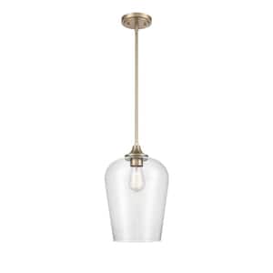 Ashford 10 in. 1-Light 10 in. Modern Gold Pendant-Light with Clear Glass Shade