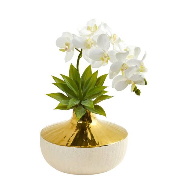 Nearly Natural Phalaenopsis Orchid and Agave Artificial Arrangement in Vase