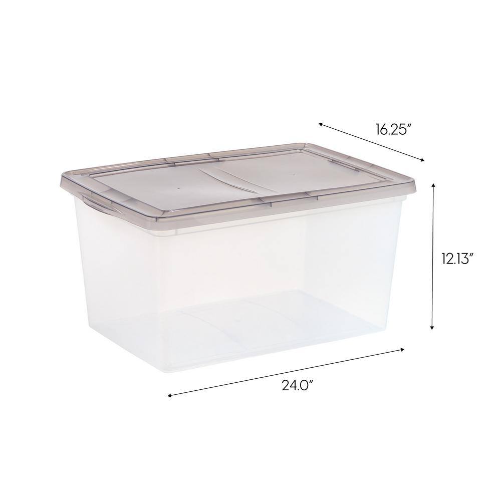 Clear Stackable Plastic Storage Bin with Snap Lid, 58 Qt