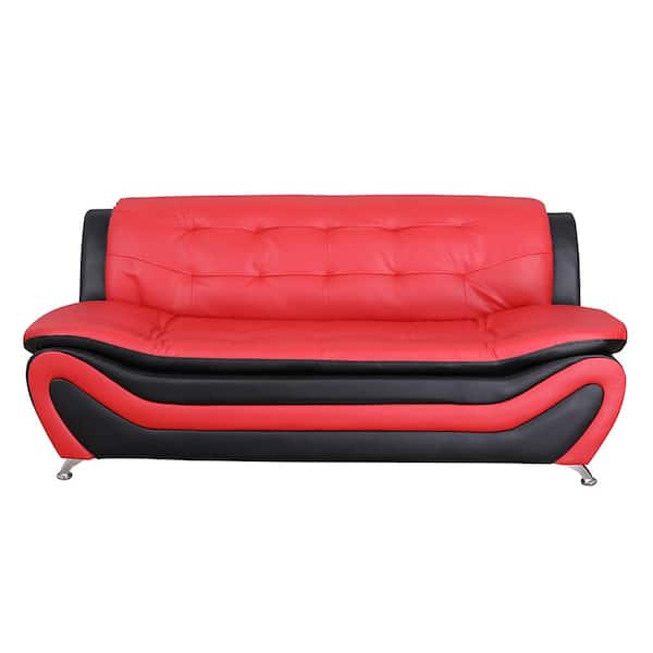 Black Leather Three Piece Sofa Set, Red Faux Leather Sleeper Sofa