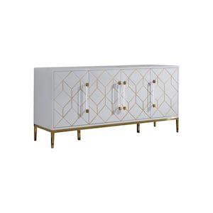 Aruna 65 in. White High Gloss with Gold Accent Modern-Sideboard