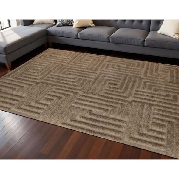 8' X 11' Dark Brown And Brown Geometric Area Rug