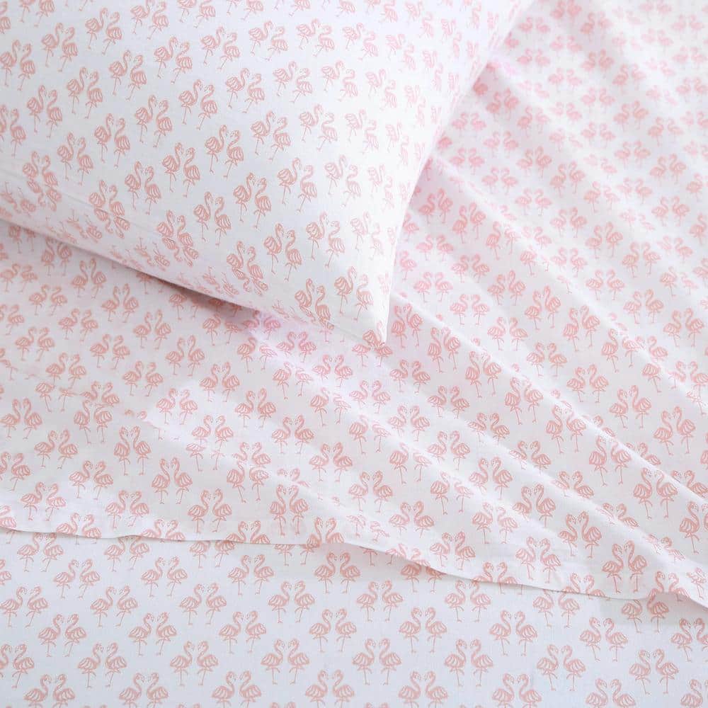 Queen Pink Cotton Percale Printed Sheet Set