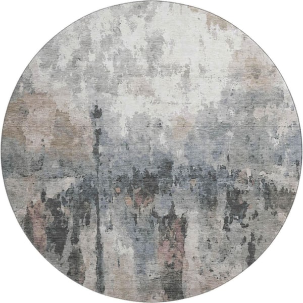 Mayfield Premium Machine Washable Abstract AMF2284 Beige 8 ft. x 8 ft. Round Rug