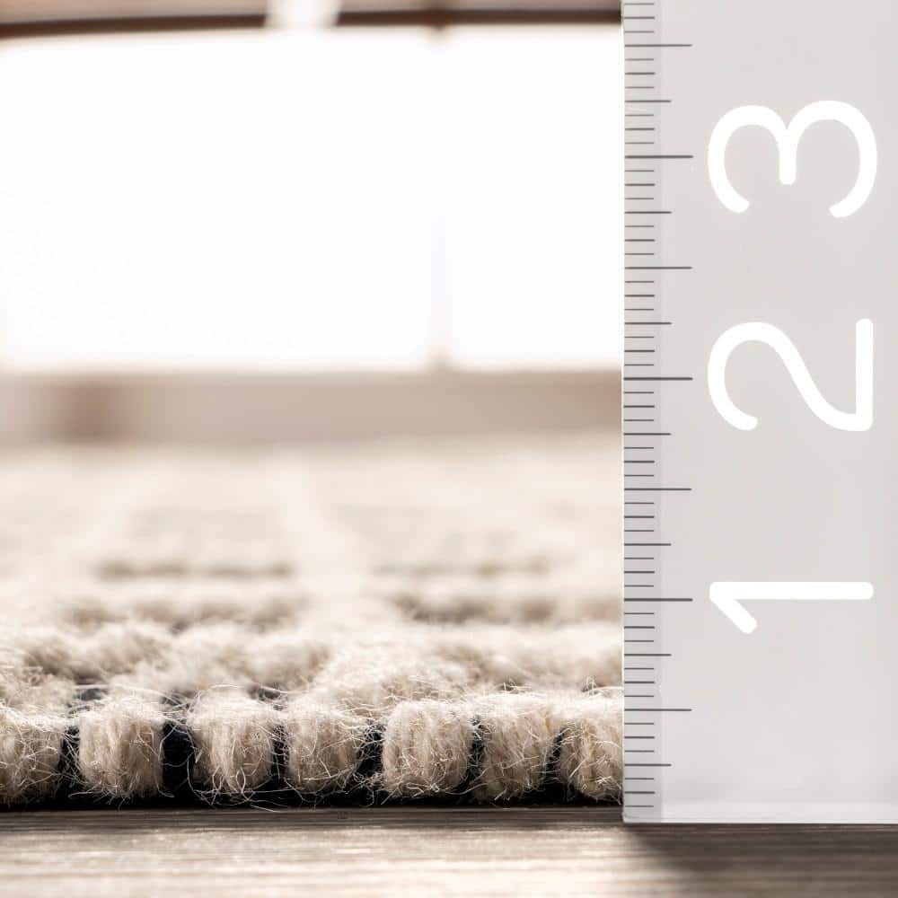 Handmade Black and White Wool Stripe Rectangular Rug 8' x 10'