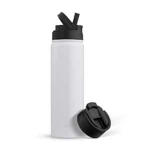 22 oz. White Vacuum Insulated Stainless Steel Water Bottle with Flip Lid and Sport Straw Lid
