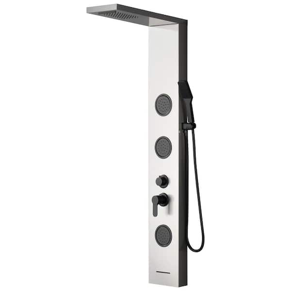 HOMEMYSTIQUE Dual 4-in-1 3-Jet Rainfall Shower Panel System with Rainfall Shower Head and Shower Wand in Black Nickel