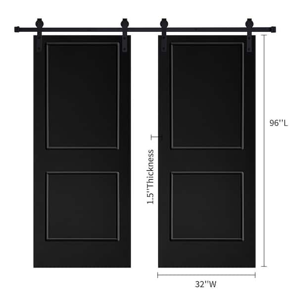 Double Modern 2-Panel 32 in. x 96 in. MDF Black Barn Sliding Door With Hardware kit