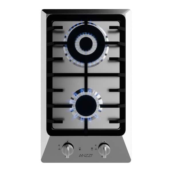 12 in. Gas Recessed Cooktop in Stainless Steel with 2 Burners, Device, Gas Regulator and LP Kit