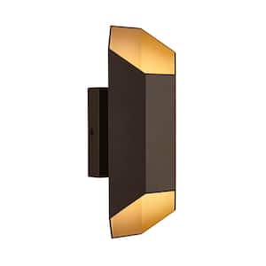 Hexa Bronze Modern Integrated LED Outdoor Hardwired Garage and Porch Light Lantern Sconce