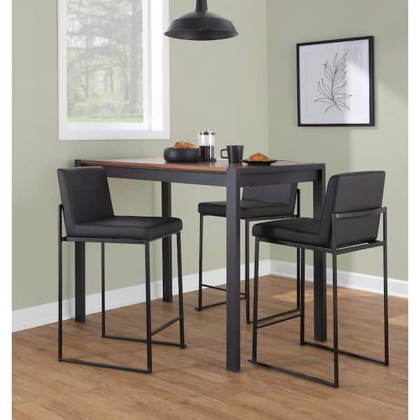 LumiSource Fuji High Back 31 in. Black Faux Leather and Black Metal Bar Stool (Set of 3)