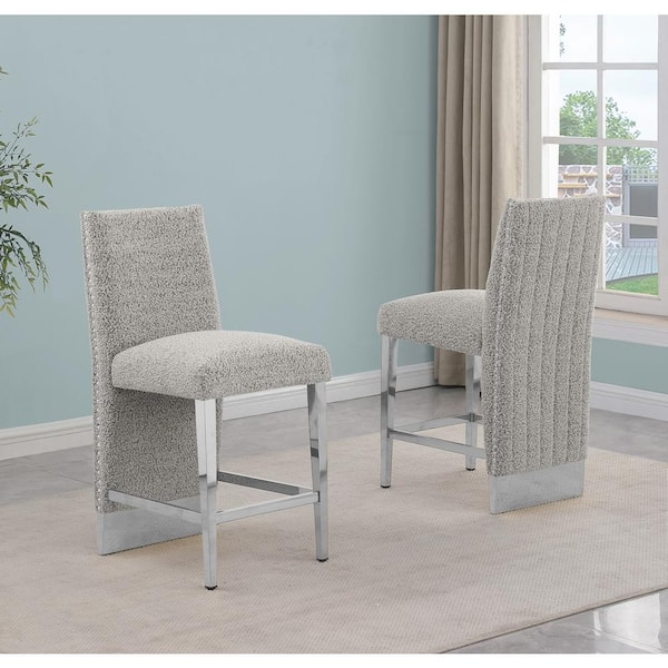 Best Quality Furniture Melany 30 in. Rich Grey Color High Back Metal Frame Iron Legs Bar Stool with Boucle Fabric Side Chair (Set of 2)