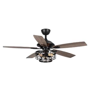 Paquette 52 in. Indoor Matte Black Industrial Ceiling Fan with Remote Control and Light Kit