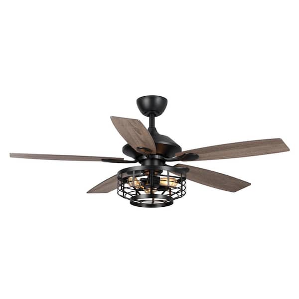 Parrot Uncle Paquette 52 in. Industrial Indoor Matte Black Ceiling Fan with Remote Control and Light Kit