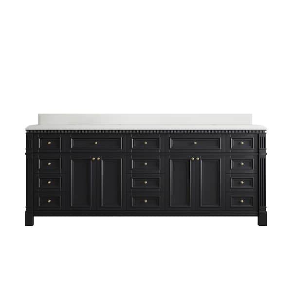 Willow Collections Paris 84 in. W x 22 in. D x 36 in. H Double Sink Bath Vanity in Black with 1.5 in. White qt. Top