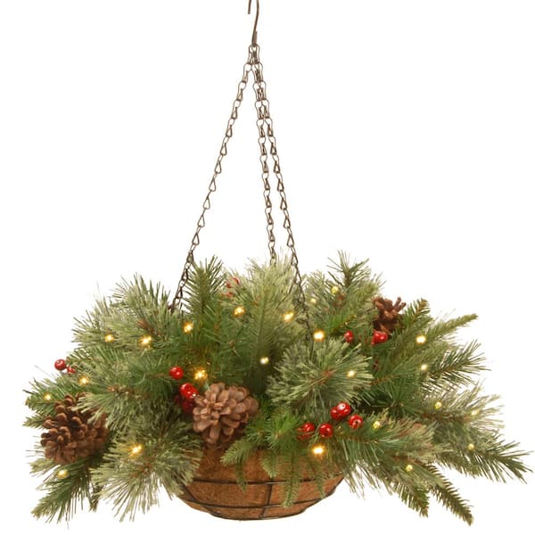 National Tree Company 20 in. Colonial Hanging Basket with Battery Operated Warm White LED Lights