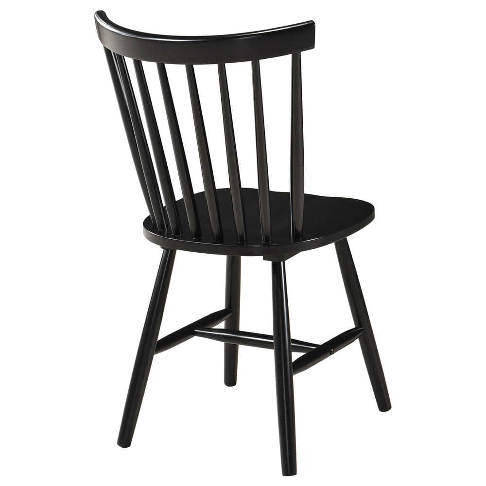 Black Solid Wood Windsor Side Chair Set with Slat Back