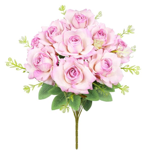 LIVING LUXURY 17 in. Blush Lavender Artificial Gardenia Rose Flower Stem Bush Bouquet (Set of 2)