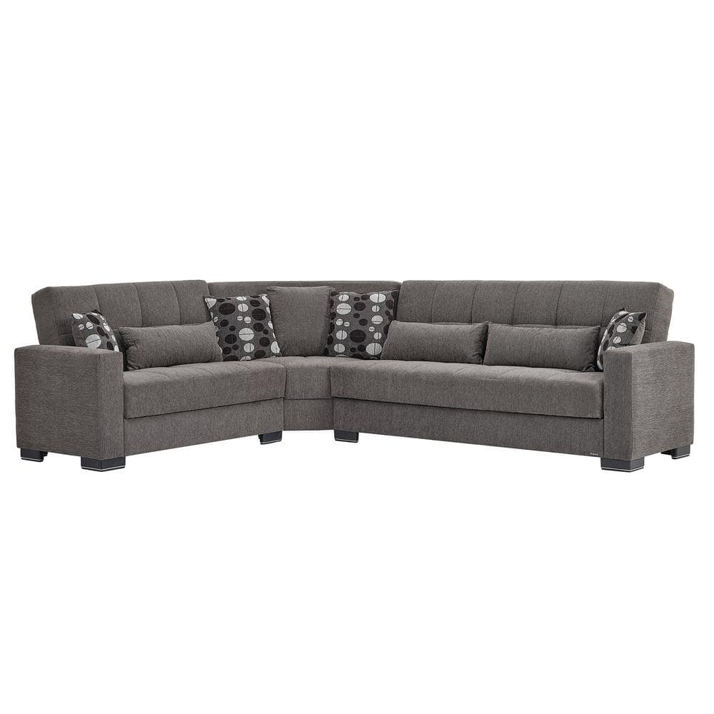 Basics Collection 3-Piece 108.7 in. Chenille Convertible Sofa Bed Sectional 6-Seater With Storage, Dark Gray -  Ottomanson, BSC-19-SEC